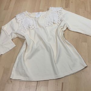 Cream Corduroy With Lace Collar Top By Powder